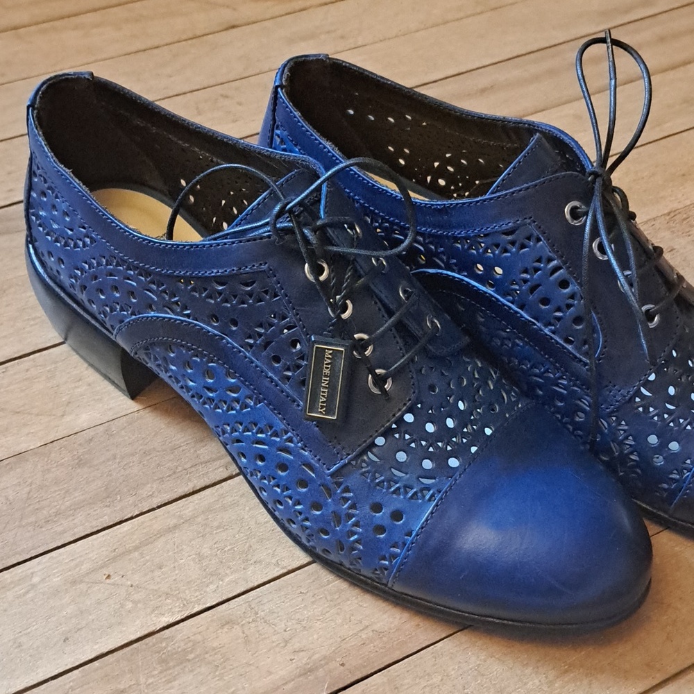 Blue Leather Lace Up Shoes